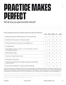 Practice Makes Perfect passion assessment with rating scale questionnaire about dedication and continuous improvement