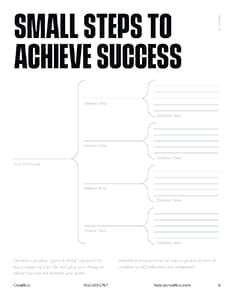 Small Steps to Achieve Success goal-mapping worksheet with branching diagram for breaking down objectives