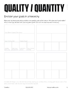 Quality versus Quantity goal hierarchy worksheet helping users prioritize and organize their objectives
