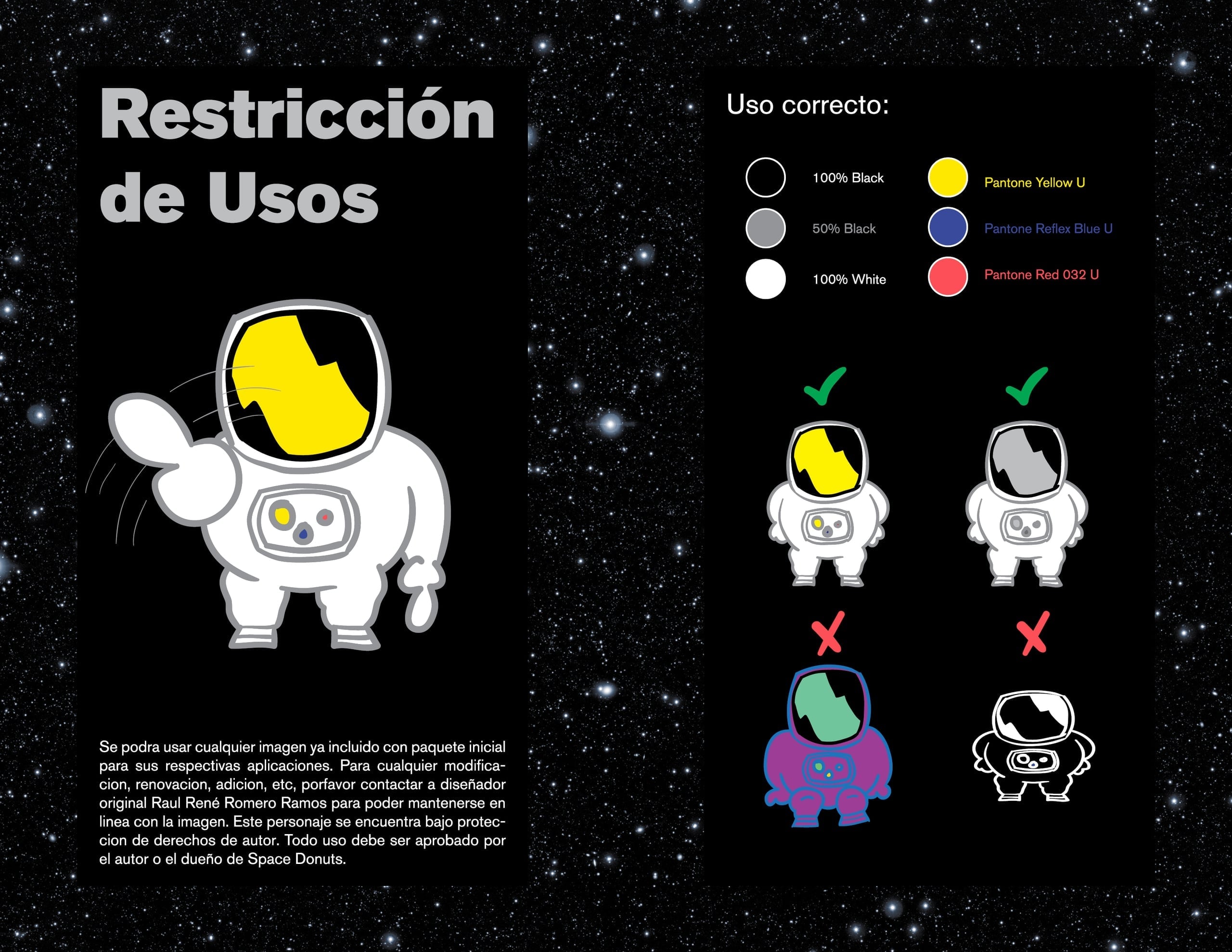 Apollo astronaut mascot guide with biography, expressions, turnaround views, brand colors, and merchandise examples
