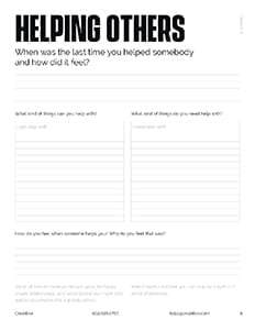 Helping Others course worksheet asking when you last helped somebody with reflection questions and fill-in sections